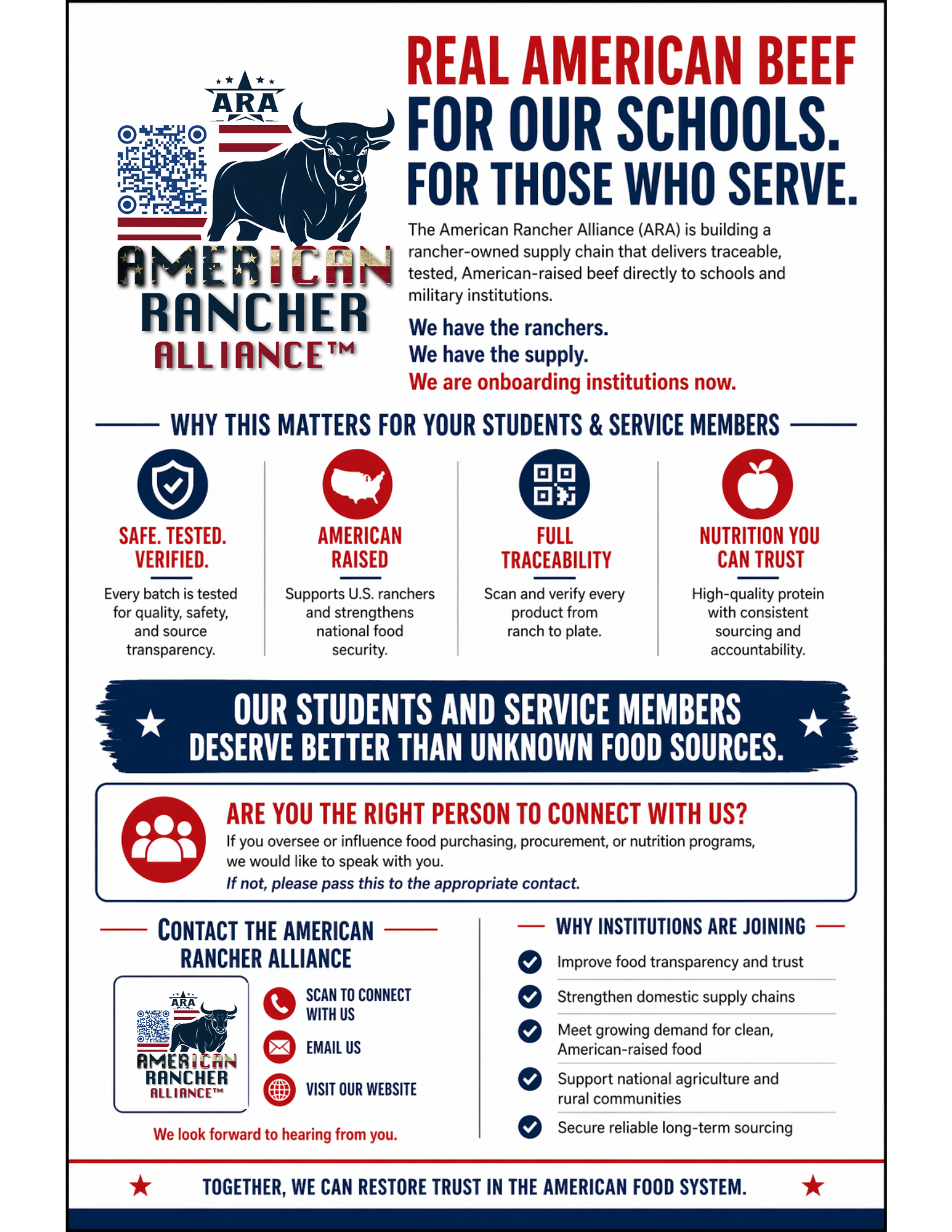 Picture of call to action page to hand out to schools and military bases for access to American beef
